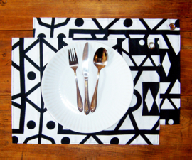 Afrikaanse PLACEMATS Samakaka zwart-wit | set van 2 | african wax print  | 32,5 x 45 cm | 100% katoen Ankara stof