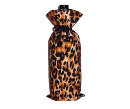 LEOPARD BROWN wijntas met luipaard print  | african wine bag | met koord en houten kralen