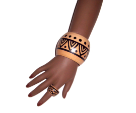 HOUTEN armband + ring set ODETTE | handbeschilderd cherry wood | bangle maat M = 20 cm