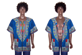 Dashiki vest/shirt met rits BLUE Vlisco ANGELINA | unisex