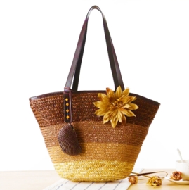 STRANDTAS BLOEM bruin | zomerse shopper van stro