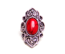 RING ROOD #1 tibetaans zilver met rode steen | verstelbaar