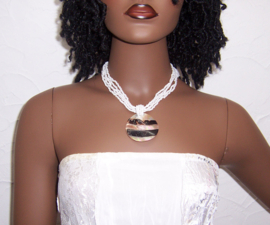 SCHELP ketting met PARELMOER hanger wit #2 | Boho - Ibiza style