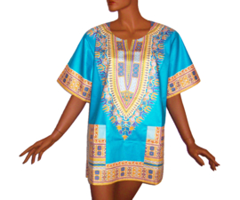 Afrikaans dashiki shirt  TURQUOISE | Vlisco ANGELINA | unisex