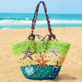STRANDTAS 3-COLOR groen | exotische shopper van stro