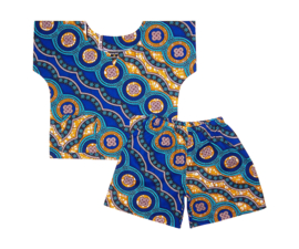 Dashiki setje peuter UNISEX BLUE | shirt + short | afrikaanse Wax Block print | maat M = 3-4 jaar