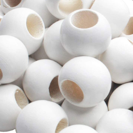 HOUTEN KRALEN 20 mm wit | rijggat 10 mm | hair beads | 2 stuks