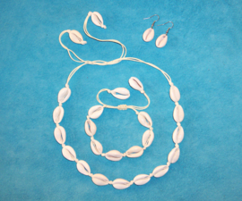 COWRIE SET ketting, armband en oorbellen naturel | kauri schelpen