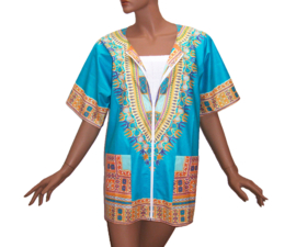 Dashiki vest met rits TURQUOISE | Vlisco ANGELINA | unisex | maat L