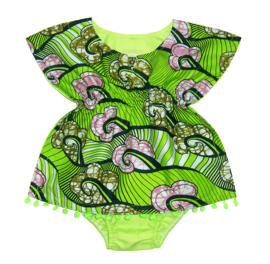 Dashiki setje BABY GIRL GREEN | jurkje + luierbroekje | Vlisco Super-Wax | maat 62/68 = 3-6 mnd