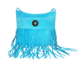 FRANJE BLUE hippie-bohemian suède-leren tasje Ibiza style