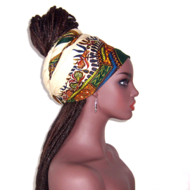 Afrikaanse hoofddoek - headwrap CREAM | Vlisco ANGELINA Java print | katoen - 180 x 56 cm