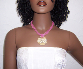 SCHELP ketting met PARELMOER hanger roze | Boho - Ibiza style