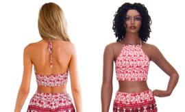 STRAND SETJE top + short | rood met bloemenprint | maat 38