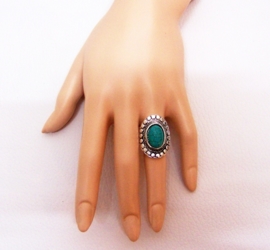 RING TURQUOISE #4 tibetaans zilver met turquoise steen