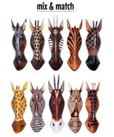50 cm Houten ZEBRA masker ABEBE - Afrikaans dierenmasker