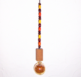 Retro HANGLAMP oranje + LED lamp | houten kralen & kurk | E27