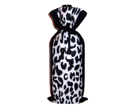 LEOPARD BLACK & WHITE wijntas met luipaard print  | african wine bag | met koord en houten kralen