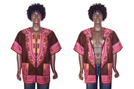 Dashiki vest/shirt met rits BROWN Vlisco ANGELINA | unisex