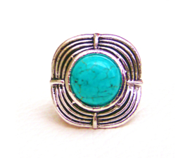 RING TURQUOISE #8 tibetaans zilver met turquoise steen
