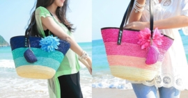 STRANDTAS BLOEM bruin | zomerse shopper van stro