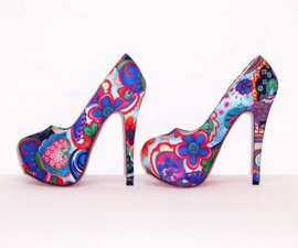 Flower Power pumps | hippie bloemenprint | maat 37 blauw (#1)