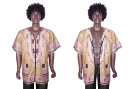Dashiki vest/shirt met rits KHAKI Vlisco ANGELINA | unisex