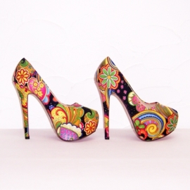 Flower Power pumps | hippie bloemenprint | maat 37 zwart (#1)