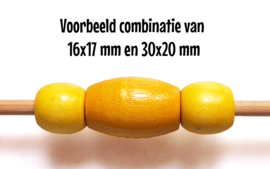 HOUTEN KRALEN 16x17 mm GEEL | groot rijggat 7 mm | 4 stuks
