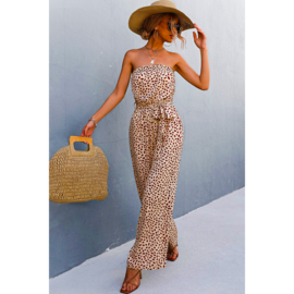 Wide leg Jumpsuit CREAM / BROWN | strapless | maat XXL