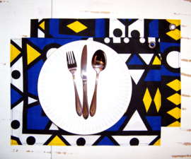 Afrikaanse PLACEMATS Samakaka blauw-geel | set van 2 | african wax print  | 32,5 x 45 cm | 100% katoen Ankara stof