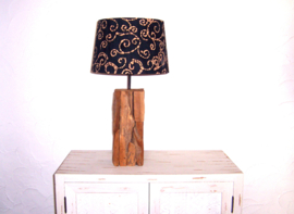 Tafellamp teakhout BATIK | 56 cm BlueBlack | Indonesian Batik Print