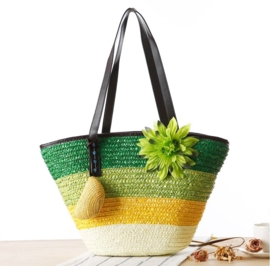 STRANDTAS BLOEM groen | zomerse shopper van stro