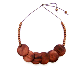 Houten ketting | hout schijven en kralen | exotische halsketting