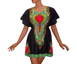 Afrikaanse dashiki jurk ZWART-ROOD | kaftan-jurkje | wax print
