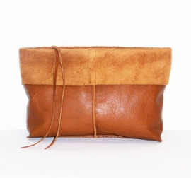 SWEET COGNAC exotische leren-suède clutch / avondtasje