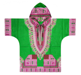 Afrikaanse dashiki hoodie GREEN | Vlisco ANGELINA | unisex | maat L