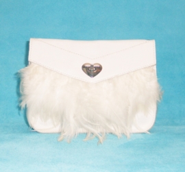 ETANA bohemian wit leren tasje / clutch met veren en glaskralen