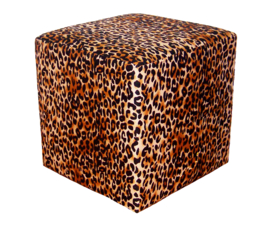 LEOPARD poef bruin met afrikaanse print | 40x40x40 cm