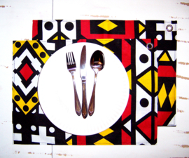 Afrikaanse PLACEMATS Samakaka rood-geel | set van 2 | african wax print  | 32,5 x 45 cm | 100% katoen