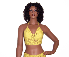 Gehaakt topje YELLOW katoen | Ibiza gypsy style | maat 36/38