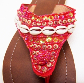 African COWRY slippers RED met schelpjes | hippie Ibiza | 36 t/m 39