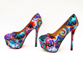 Flower Power pumps | hippie bloemenprint | maat 39 blauw (#1)