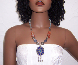 METALEN ketting met STENEN kralen blauw | Boho - Ibiza style