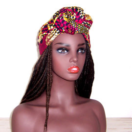 Afrikaanse hoofddoek - headwrap SAFIA | African wax print met gouden opdruk - 180 x 56 cm