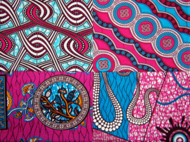 Afrikaanse quiltstoffen | 4 Fat Quarters African Wax Print | bundel PINK/BLUE
