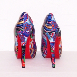 Flower Power pumps | hippie bloemenprint | maat 38 blauw (#2)