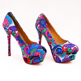 Flower Power pumps | hippie bloemenprint | maat 39 blauw (#1)