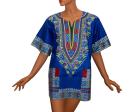 Afrikaans dashiki shirt  BLUE | Vlisco ANGELINA | unisex