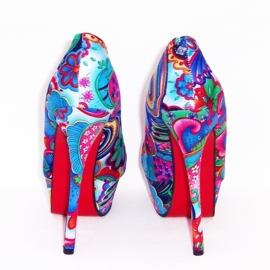 Flower Power pumps | hippie bloemenprint | maat 39 blauw (#2)